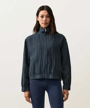 Куртка из 100%-го льна в тонкую полоску с высоким воротником- Заказать в России