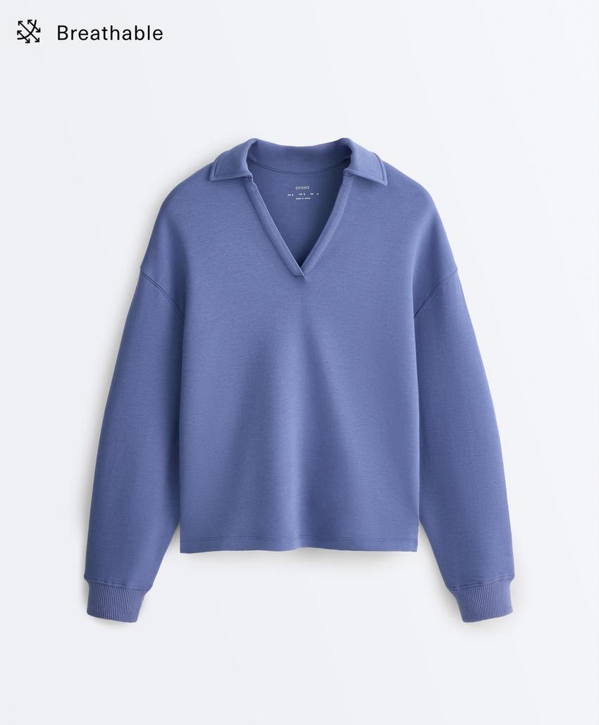 Поло с V-образным вырезом из смесового хлопка