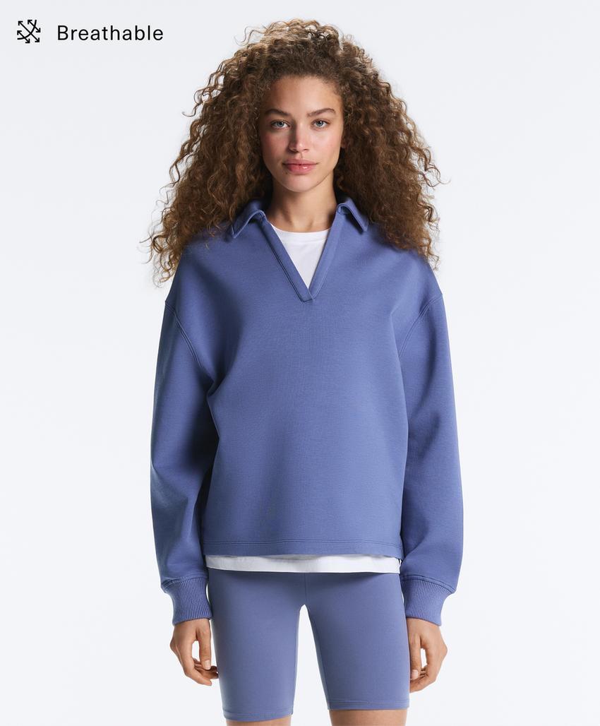 Поло с V-образным вырезом из смесового хлопка