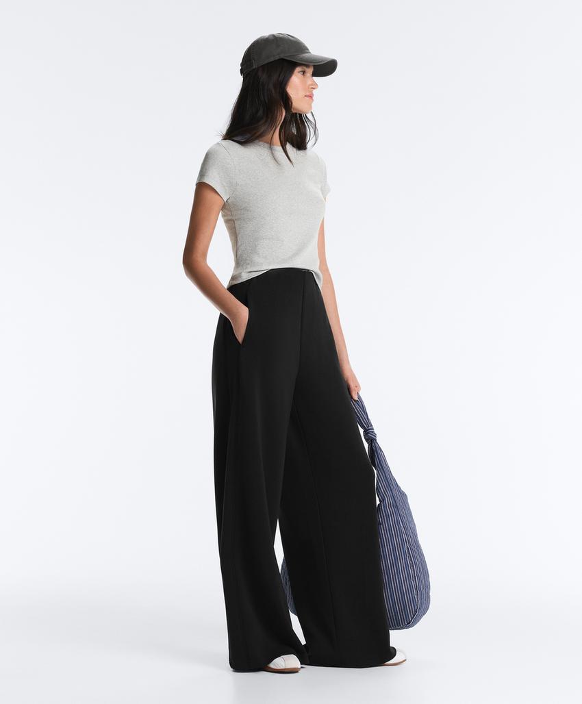 Широкие брюки из модала с ажурным узором