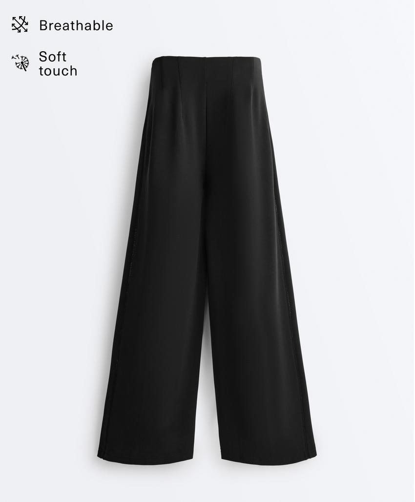 Широкие брюки из модала с ажурным узором