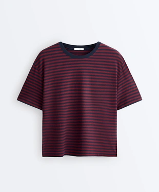 Купить OYSHO Футболка BOXY в полоску из смесового хлопка с короткими рукавами