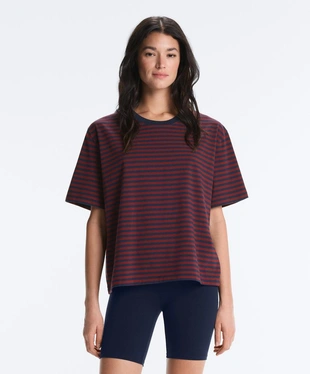 BRIGHT RED|5457/169/599 - OYSHO Футболка BOXY в полоску из смесового хлопка с короткими рукавами