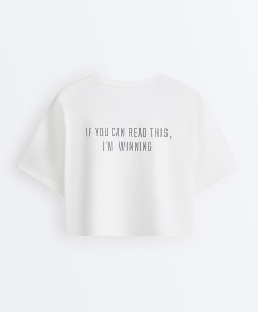 Укороченная футболка Boxy из смесового хлопка с надписью