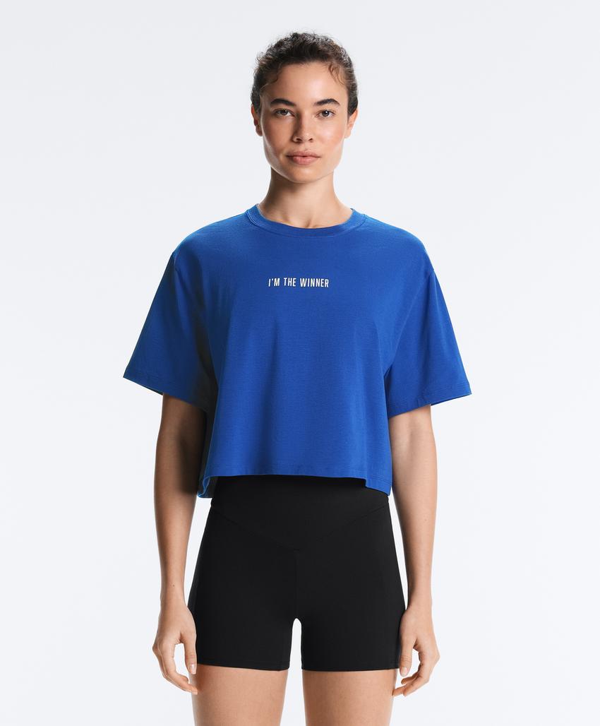 Укороченная футболка Boxy из смесового хлопка с надписью