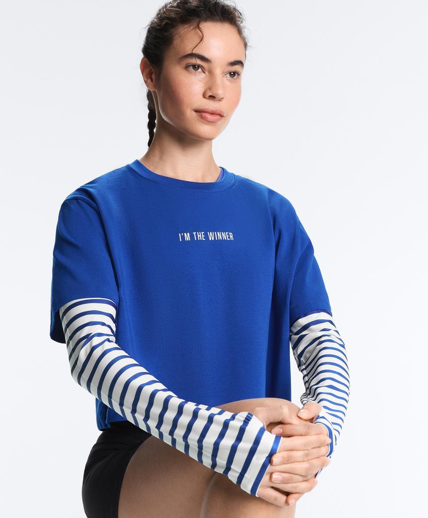 Укороченная футболка Boxy из смесового хлопка с надписью