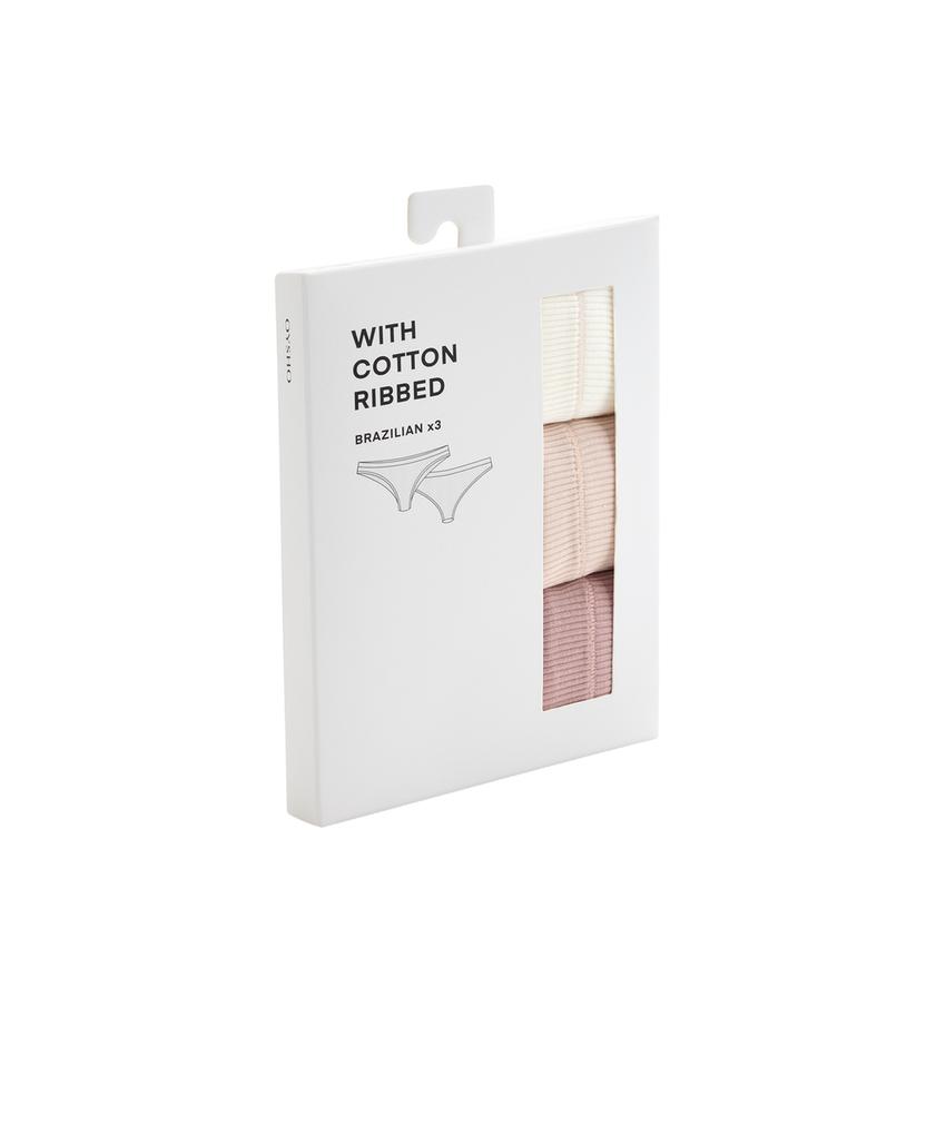 Набор из 3 хлопковых трусов бразильяно в рубчик
