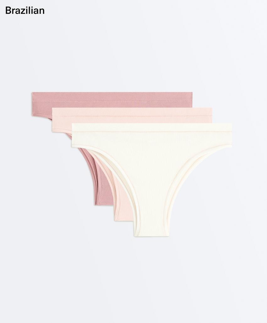 Набор из 3 хлопковых трусов бразильяно в рубчик