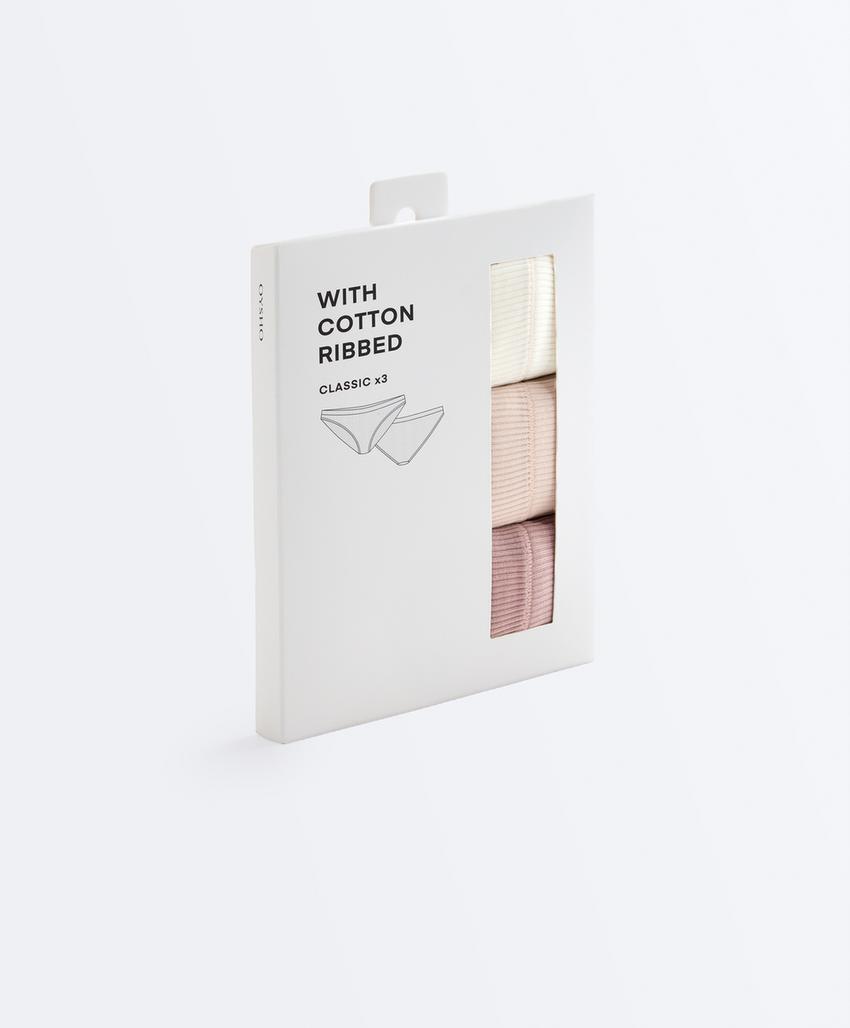 3 классических трусов в рубчик с хлопком