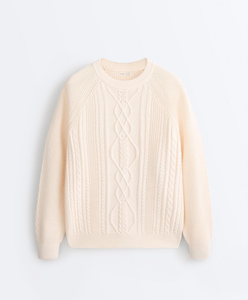 Свитер из 100% хлопка с узором «косы»