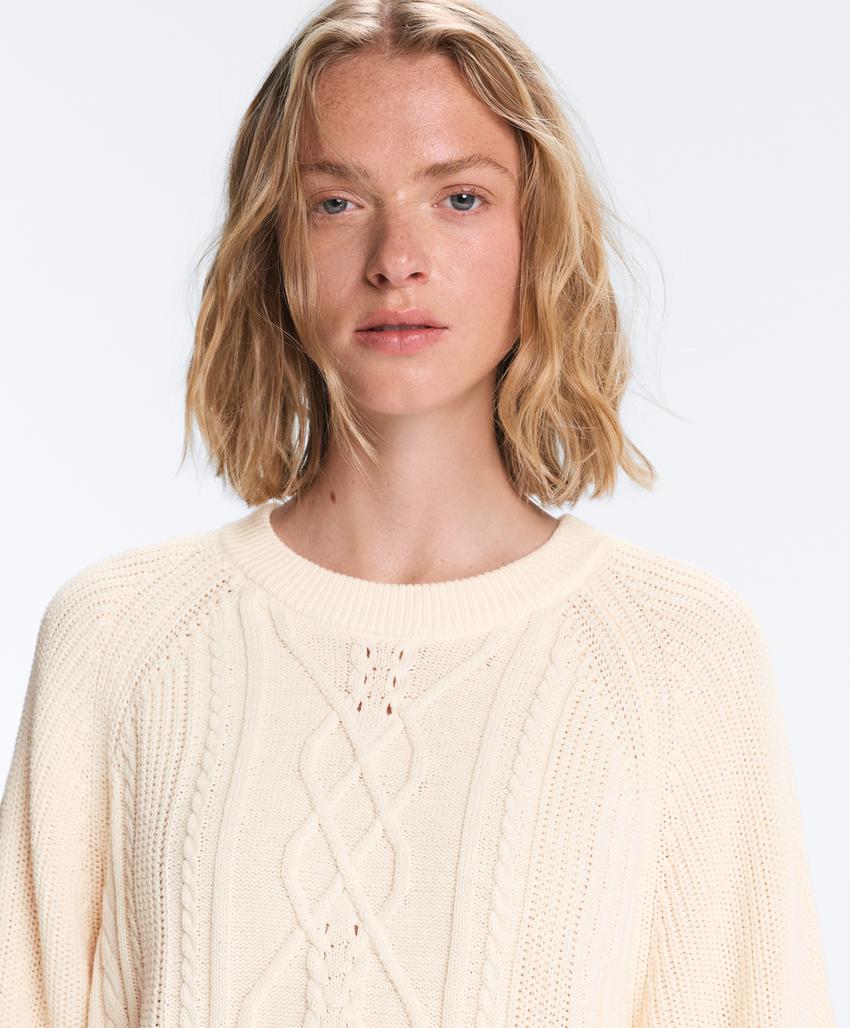 Свитер из 100% хлопка с узором «косы»