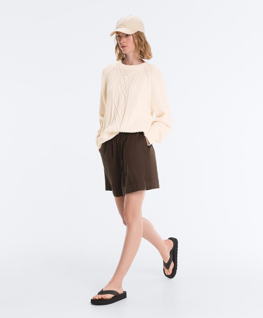 Свитер из 100% хлопка с узором «косы»