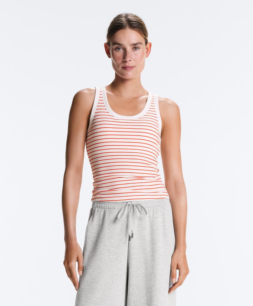 Удлиненный Майка - топ в рубчик с круглым вырезом из модала