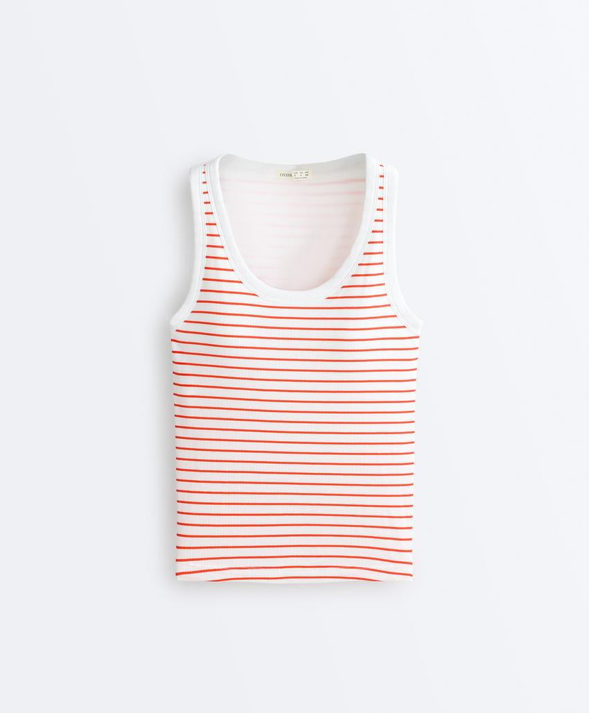 Удлиненный Майка - топ в рубчик с круглым вырезом из модала