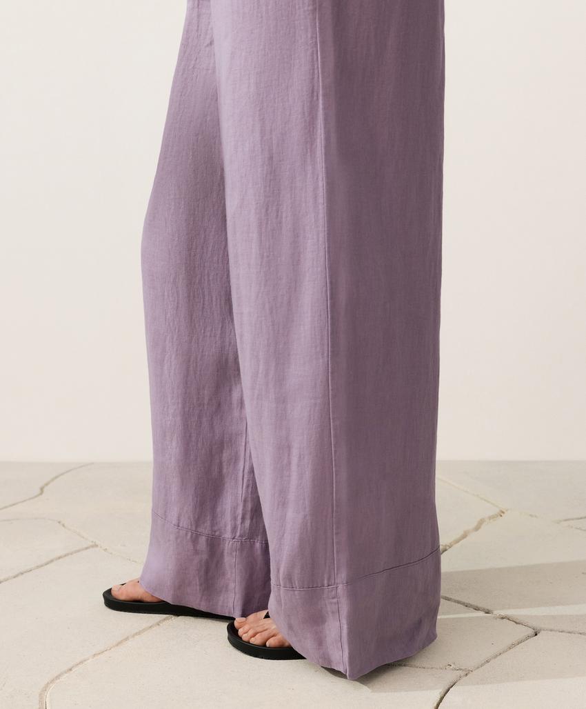 Прямые брюки из 100%-го льна с отстрочкой