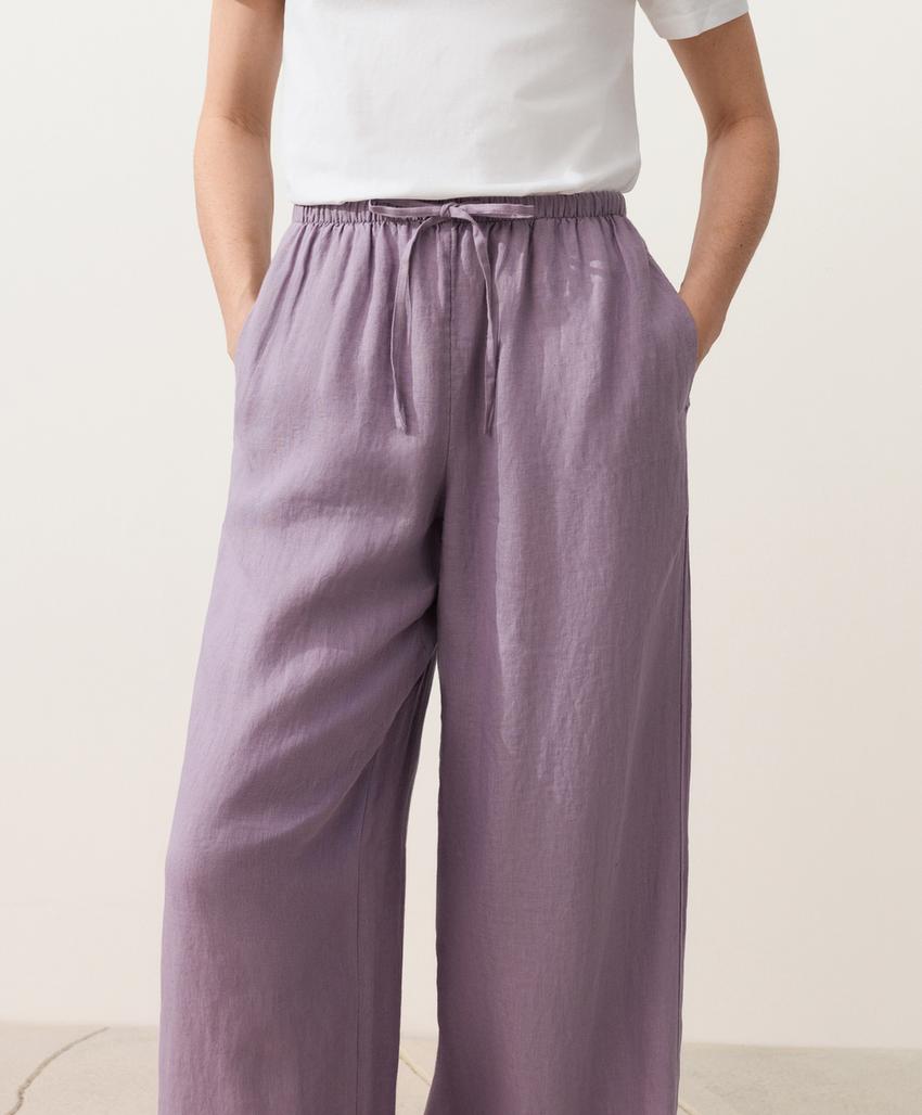 Прямые брюки из 100%-го льна с отстрочкой