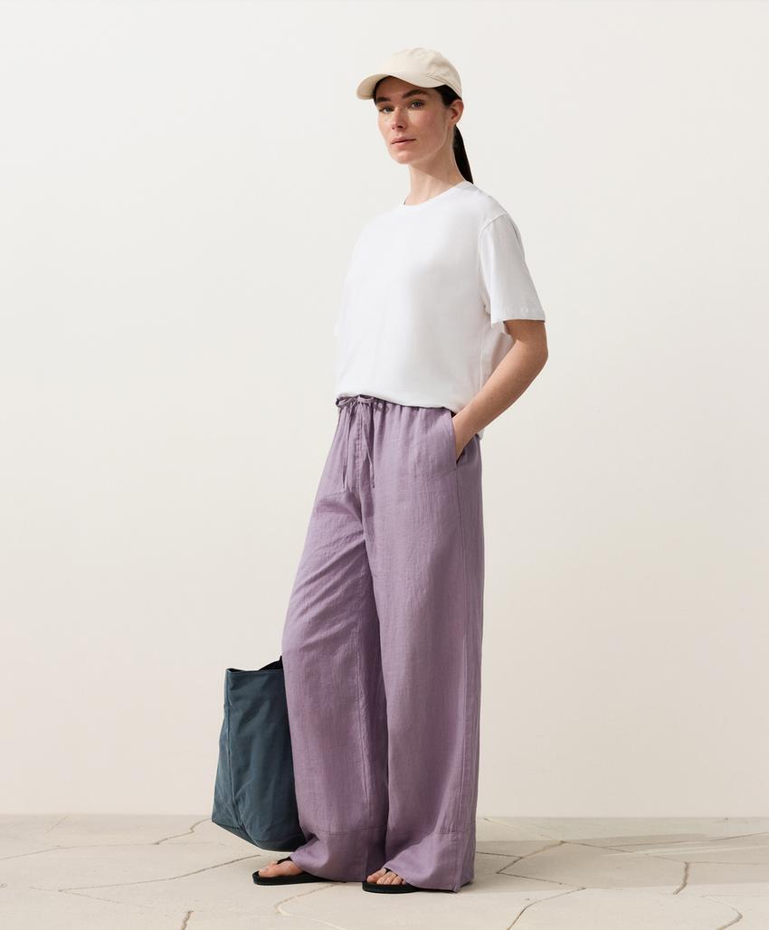 Прямые брюки из 100%-го льна с отстрочкой