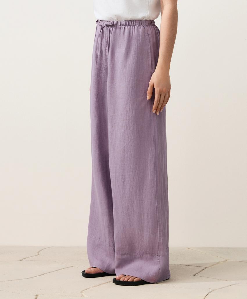 Прямые брюки из 100%-го льна с отстрочкой