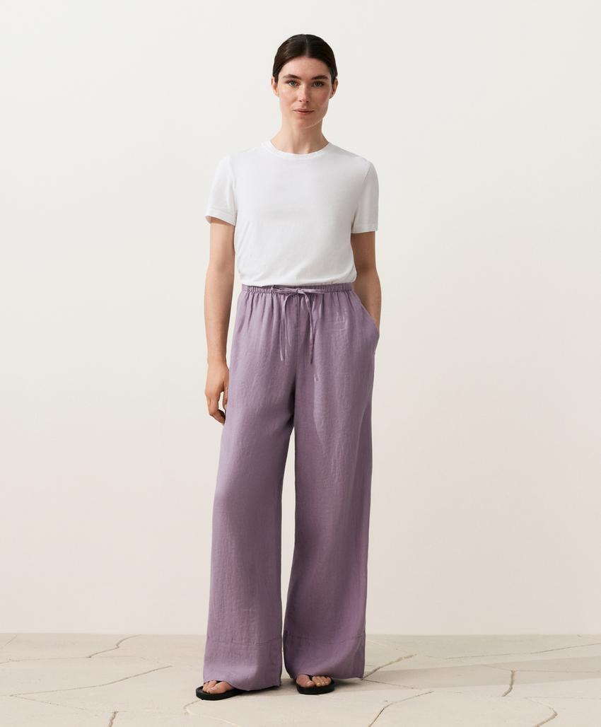 Прямые брюки из 100%-го льна с отстрочкой