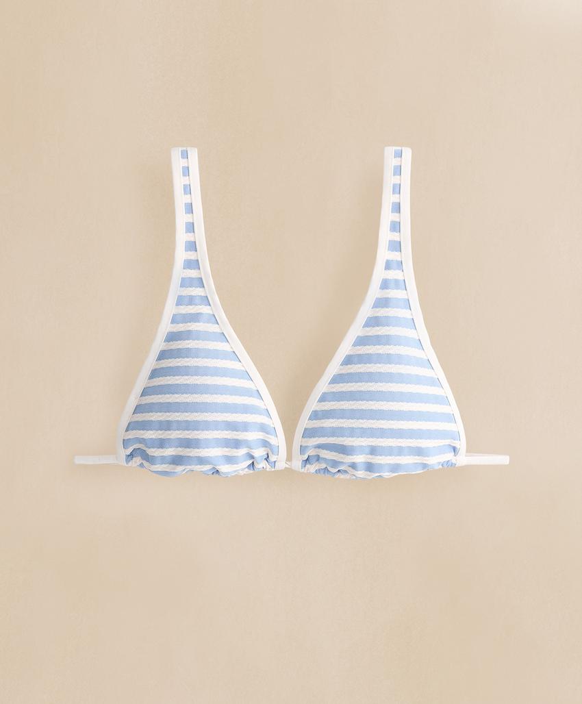 Топ бикини с треугольными чашками в рельефную полоску