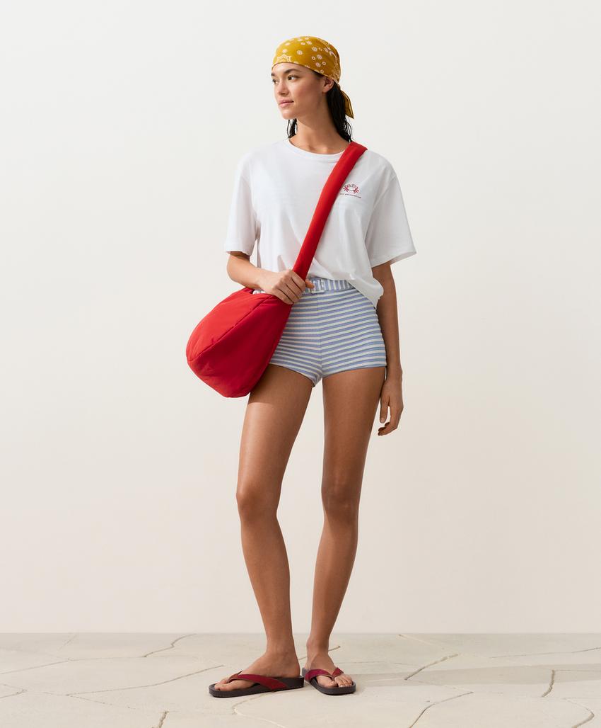 Шорты-плавки бикини с поясом в полоску