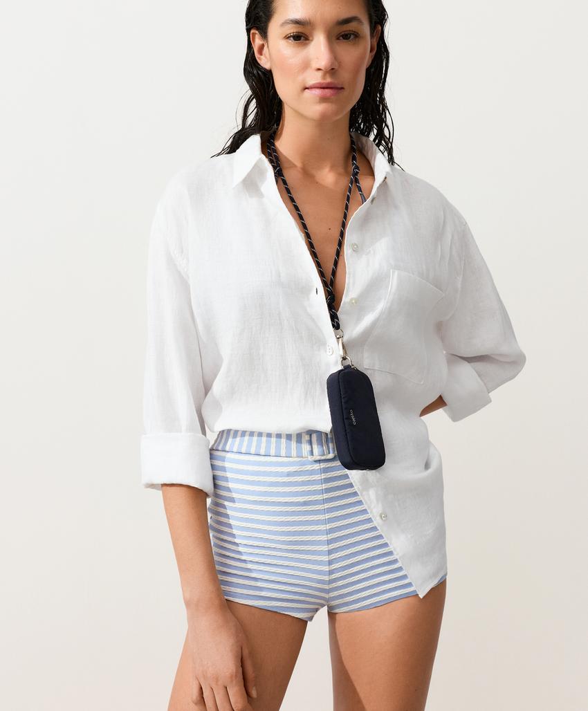 Шорты-плавки бикини с поясом в полоску