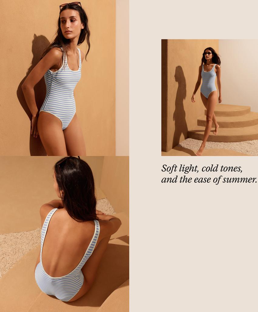 Купальник с круглым вырезом в полоску