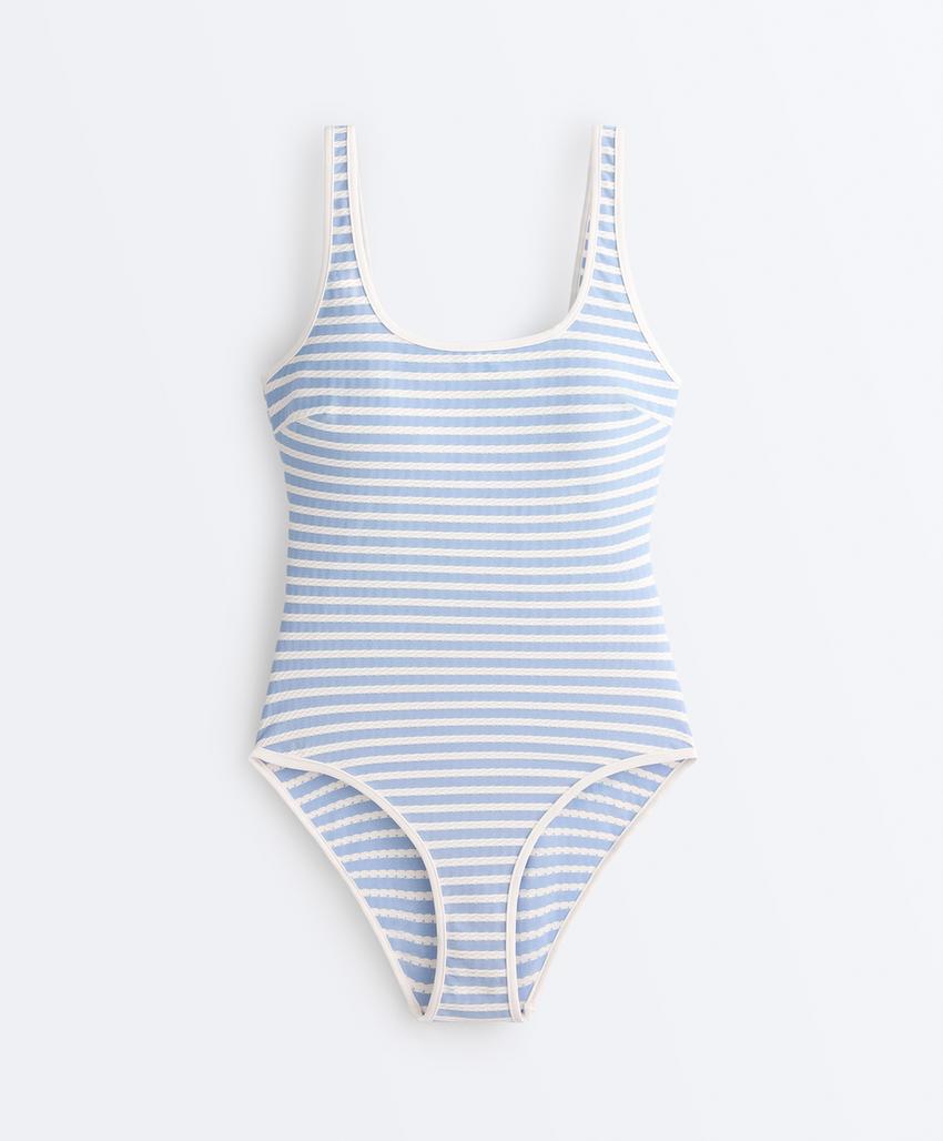 Купальник с круглым вырезом в полоску