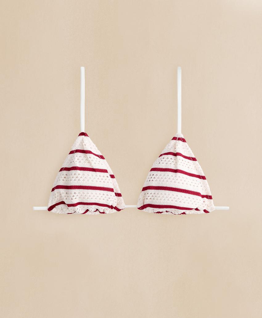 Топ бикини с треугольными чашками из вязаного полотна в полоску