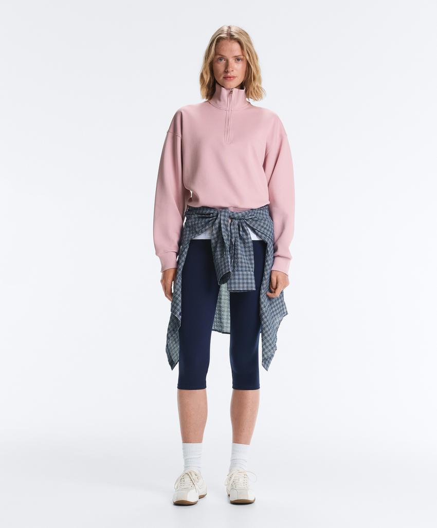 Толстовка из хлопка пике с воротником-стойкой на молнии