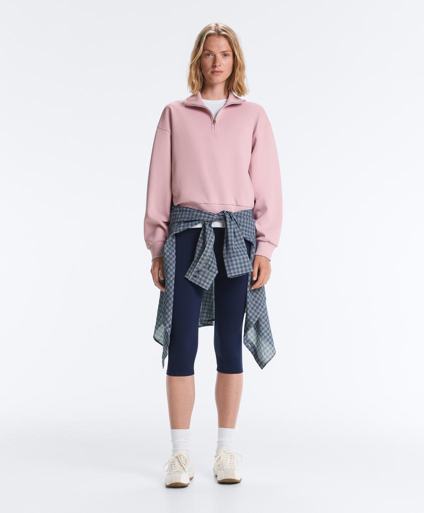 Толстовка из хлопка пике с воротником-стойкой на молнии