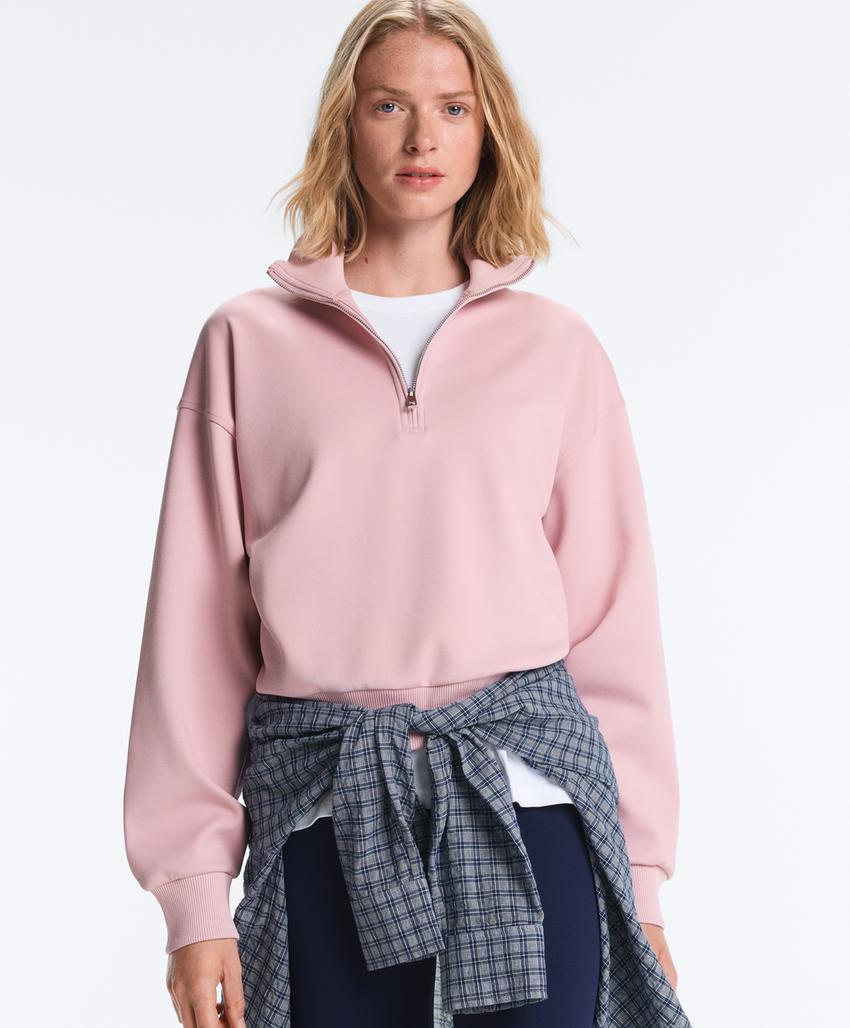 Толстовка из хлопка пике с воротником-стойкой на молнии