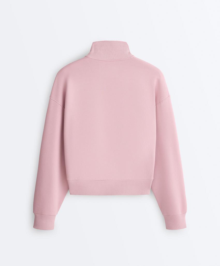 Толстовка из хлопка пике с воротником-стойкой на молнии