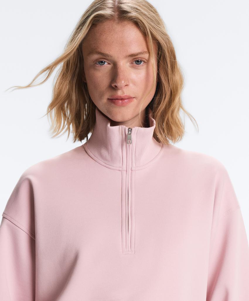 Толстовка из хлопка пике с воротником-стойкой на молнии