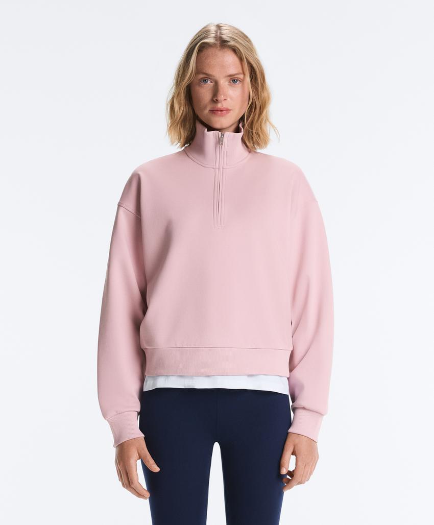 Толстовка из хлопка пике с воротником-стойкой на молнии