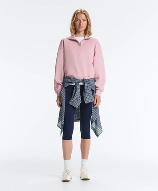 Толстовка из хлопка пике с воротником-стойкой на молнии- Заказать в России