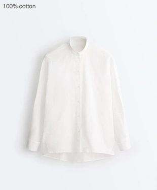 Рубашка с воротником-стойкой из 100% хлопка- Заказать в России