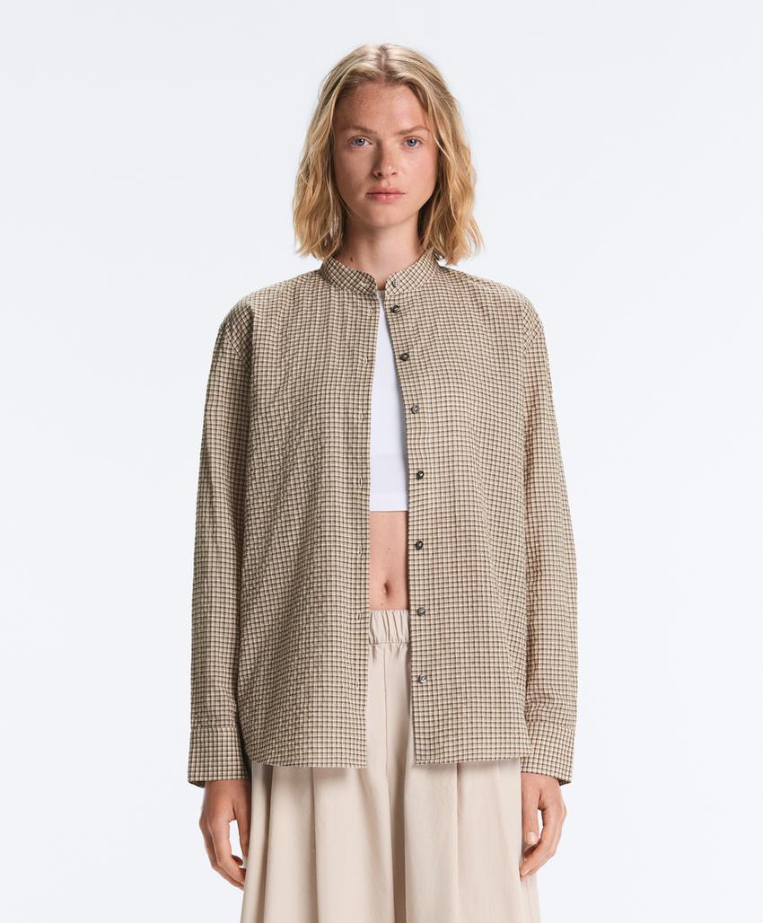 Рубашка-мао из смесового хлопка в клетку