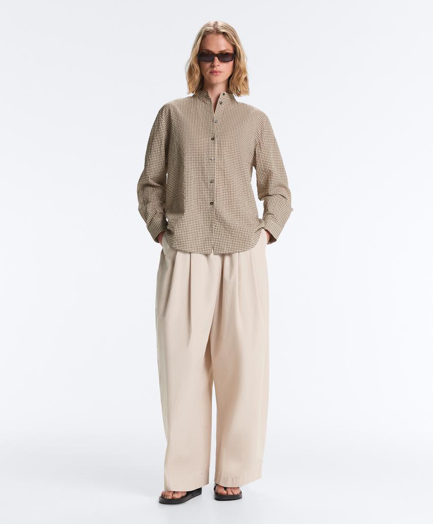 Рубашка-мао из смесового хлопка в клетку