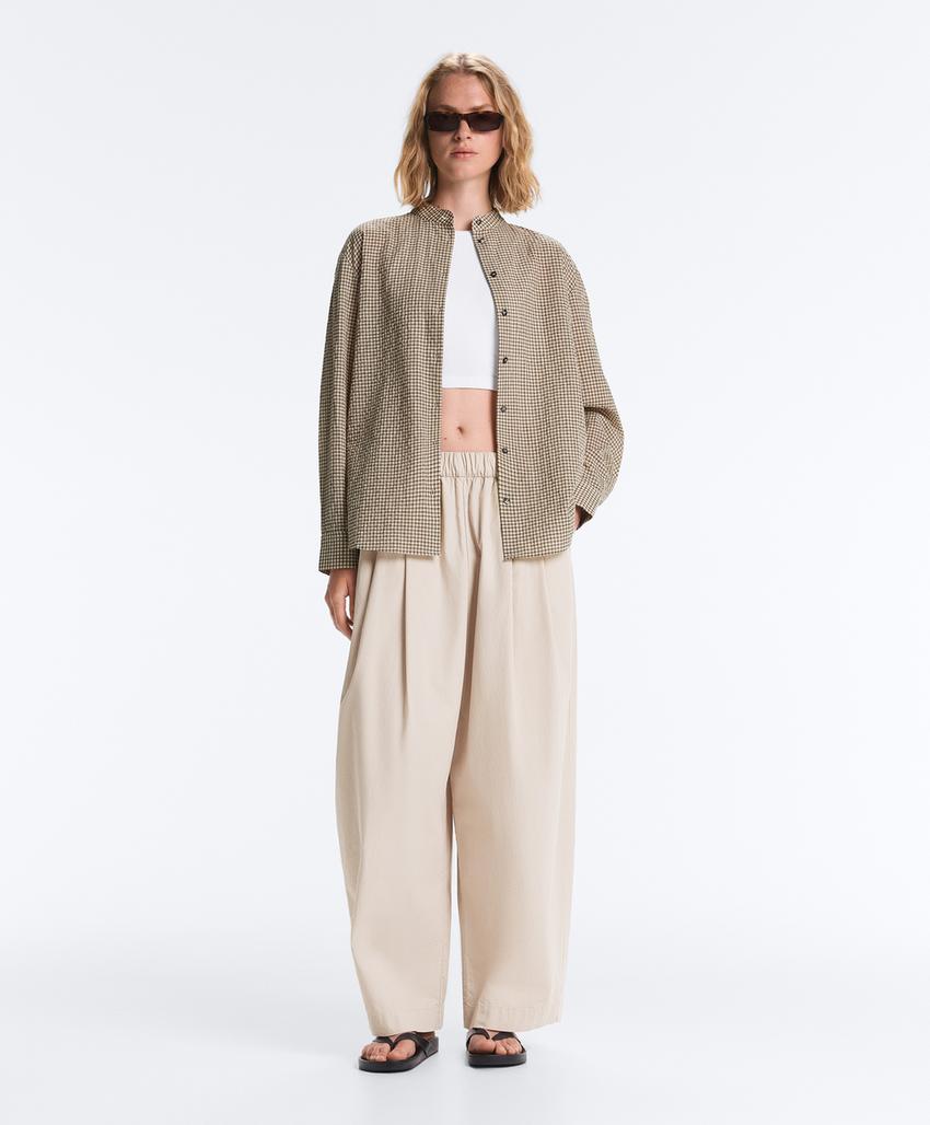 Рубашка-мао из смесового хлопка в клетку