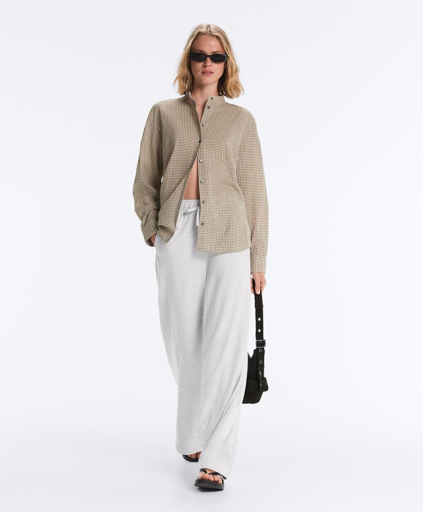 Рубашка-мао из смесового хлопка в клетку