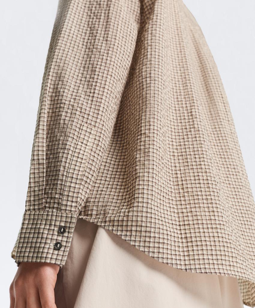 Рубашка-мао из смесового хлопка в клетку