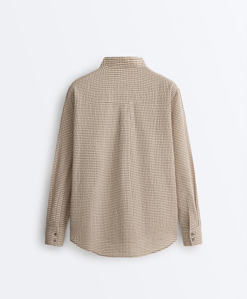 Рубашка-мао из смесового хлопка в клетку