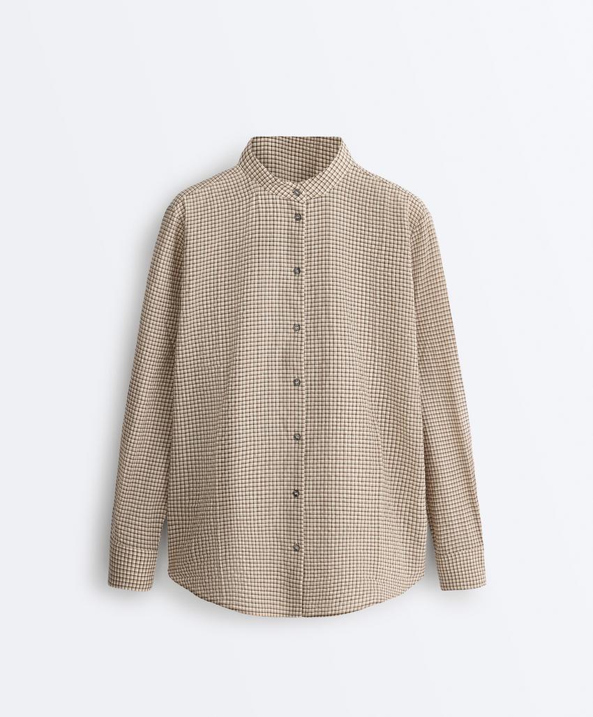 Рубашка-мао из смесового хлопка в клетку