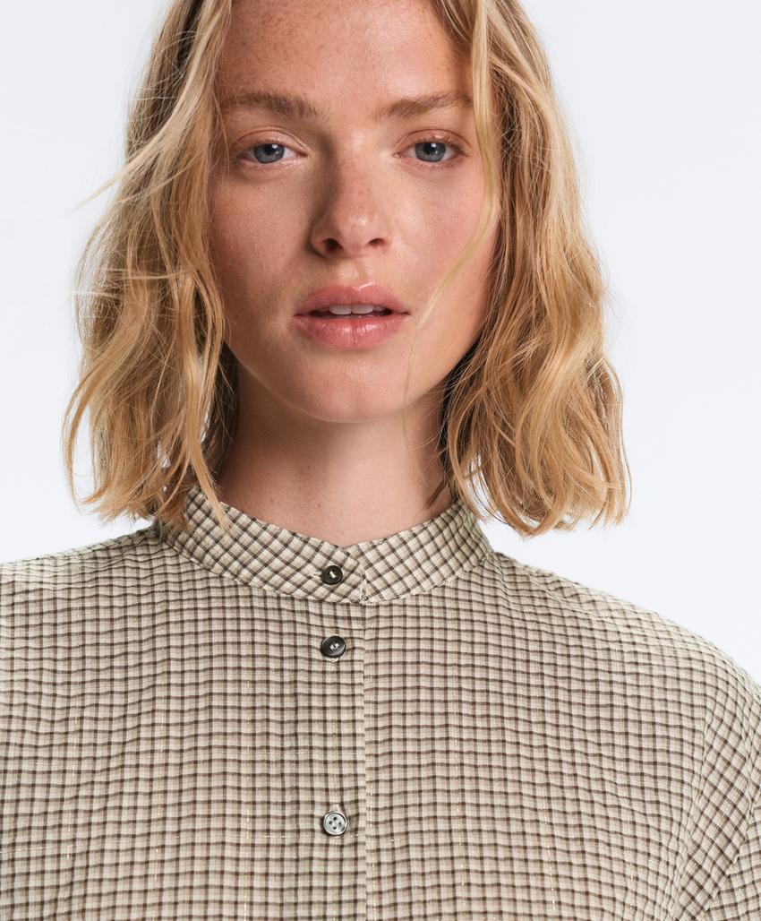 Рубашка-мао из смесового хлопка в клетку