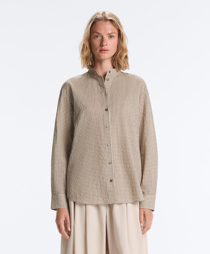 Рубашка-мао из смесового хлопка в клетку