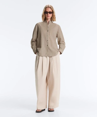 Рубашка-мао из смесового хлопка в клетку- Заказать в России