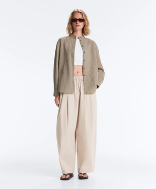 Рубашка-мао из смесового хлопка в клетку- Заказать в России