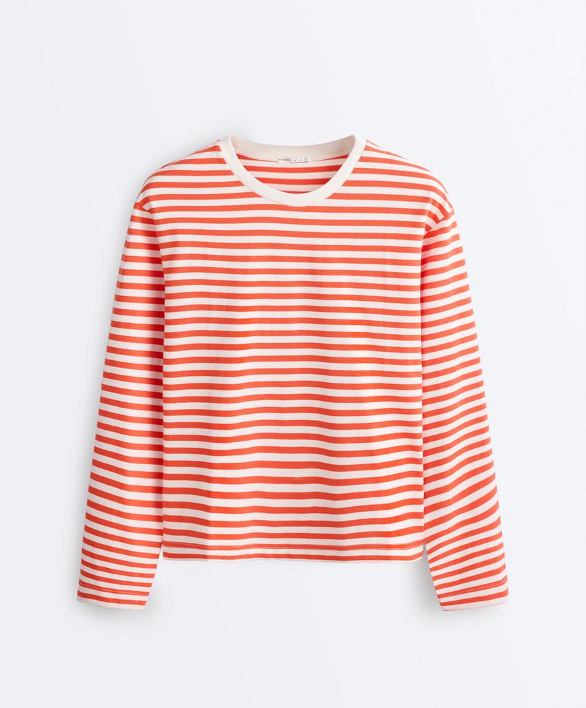 Футболка Boxy в полоску из 100%-го хлопка с длинными рукавами