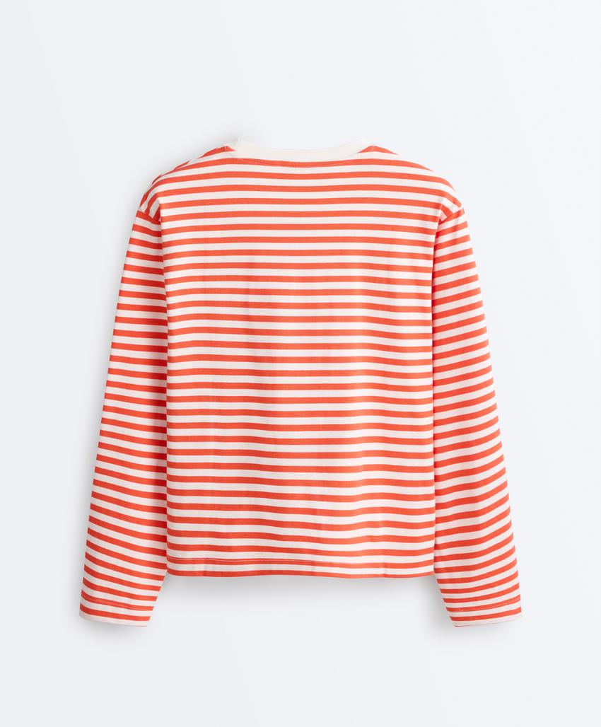 Футболка Boxy в полоску из 100%-го хлопка с длинными рукавами